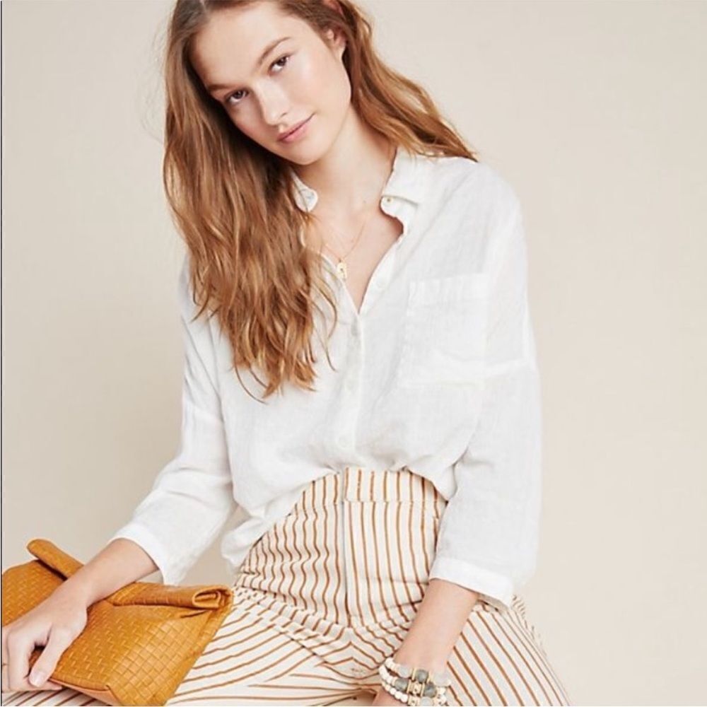 Anthropologie Pilcro & The Letterpress Off White The Andie Boyfriend Shirt Boho